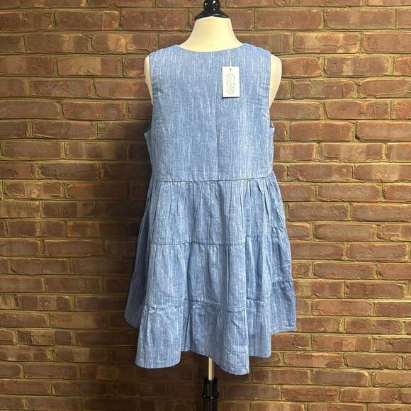 Mud Pie Women’s Blue Chambray Sleeveless Tiered Dress Size Large NEW - Picture 4 of 7
